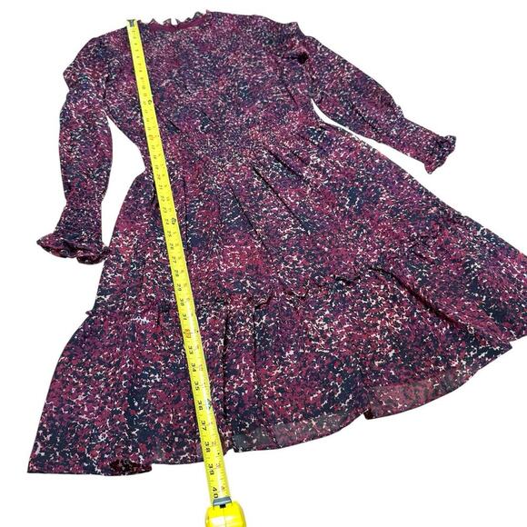 Taylor Women's Black Maroon Print L/S Chiffon Smocked Waist Dress 8 Bohemian - Picture 12 of 12
